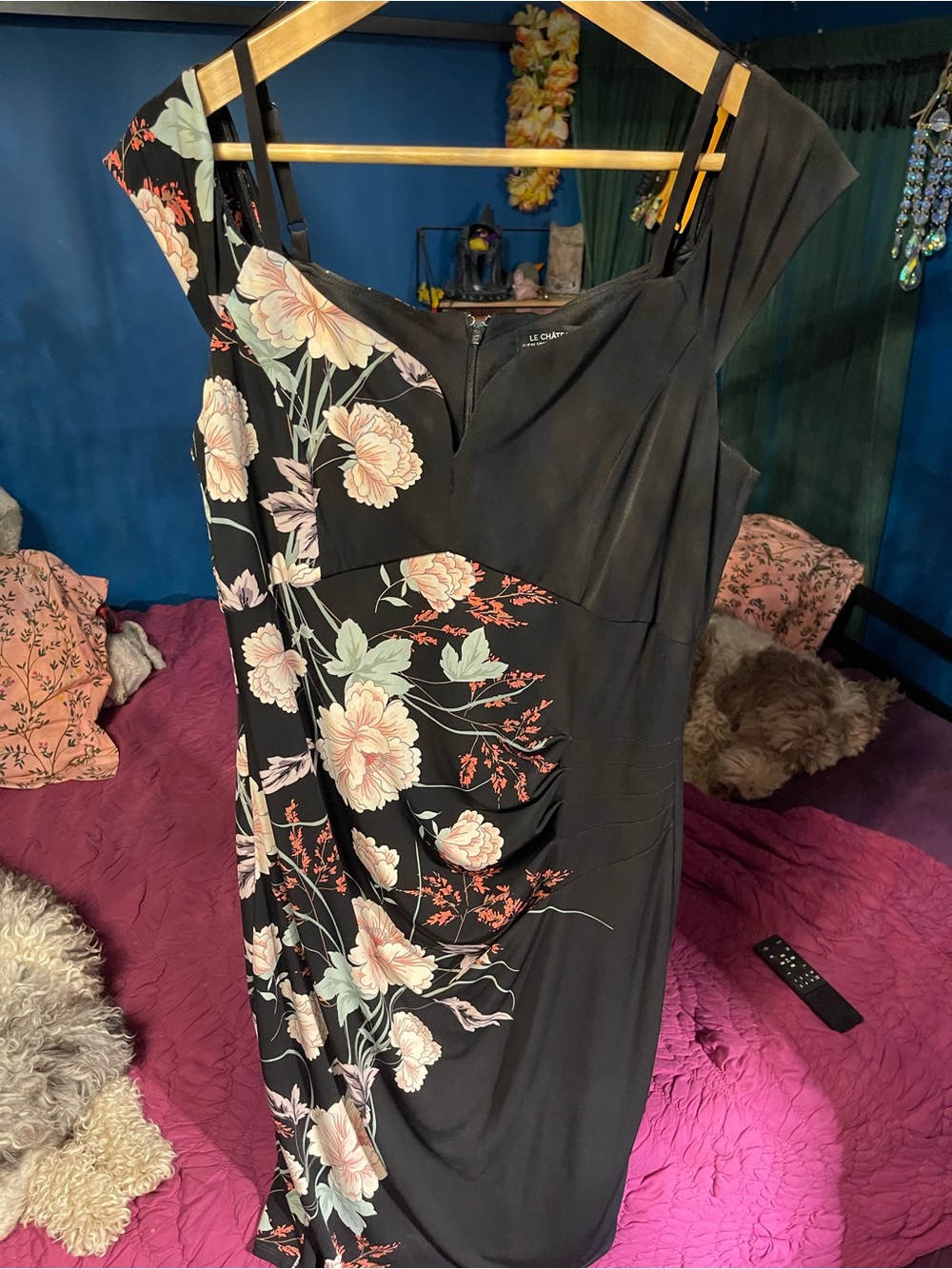 le chateau Black One-Shoulder Floral Sheath Dress